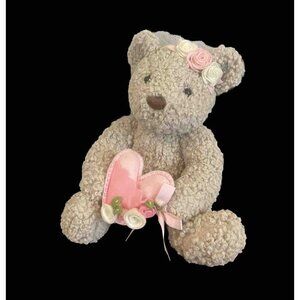 Floral Services Brown Soft Plush Teddy Bear with Pink Hearts Flowers 12” Sitting